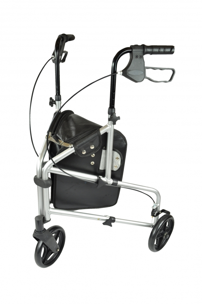 able 2 aluminium 3-wiel rollator vooraanzicht (met tas)